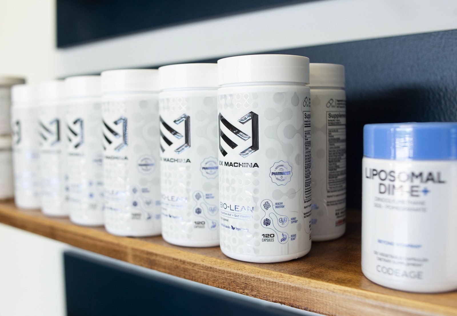 Supplements on the shelf at Remastered Wellness